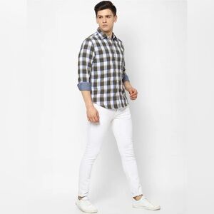 American Eagle AE Men’s Thick Super Soft Lined Plaid Flannel Green Blue, Size LT